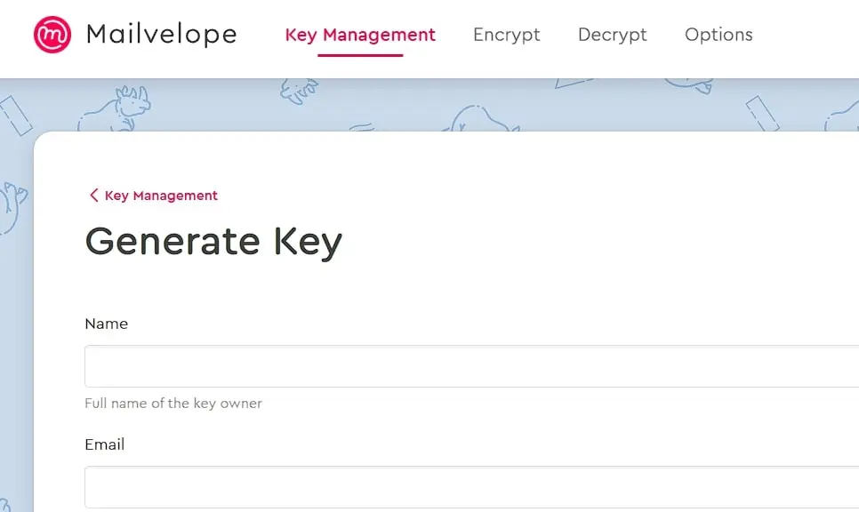 Image: Generate a key in Mailvelope