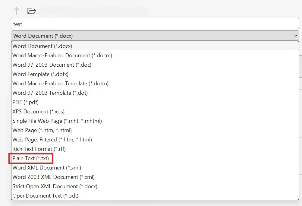 Image: Screenshot: Saving document in Word