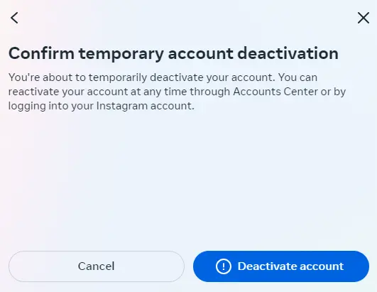 Confirm the deactivation Image: Confirm the deactivation