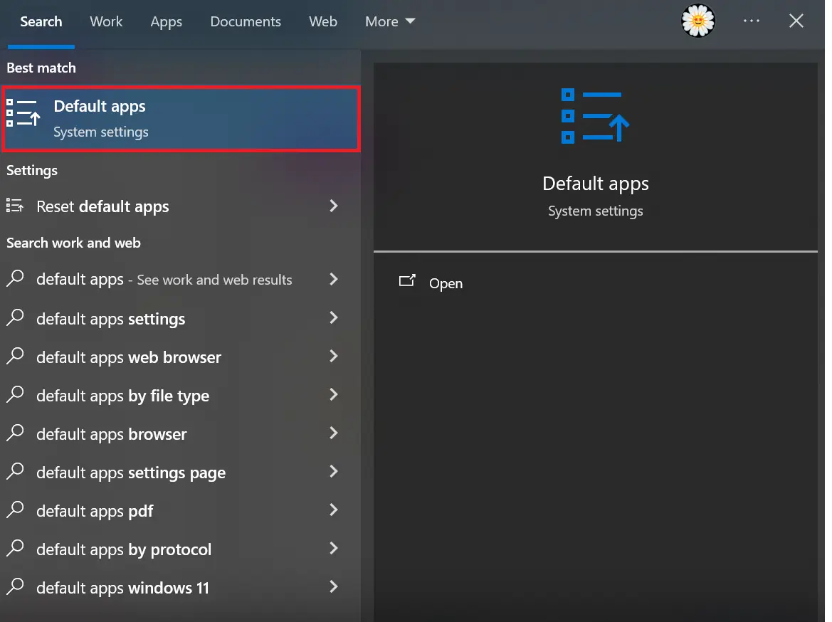 Settings menu ‘Apps’, sub-item ‘Default apps’ Image: Settings menu ‘Apps’, sub-item ‘Default apps’