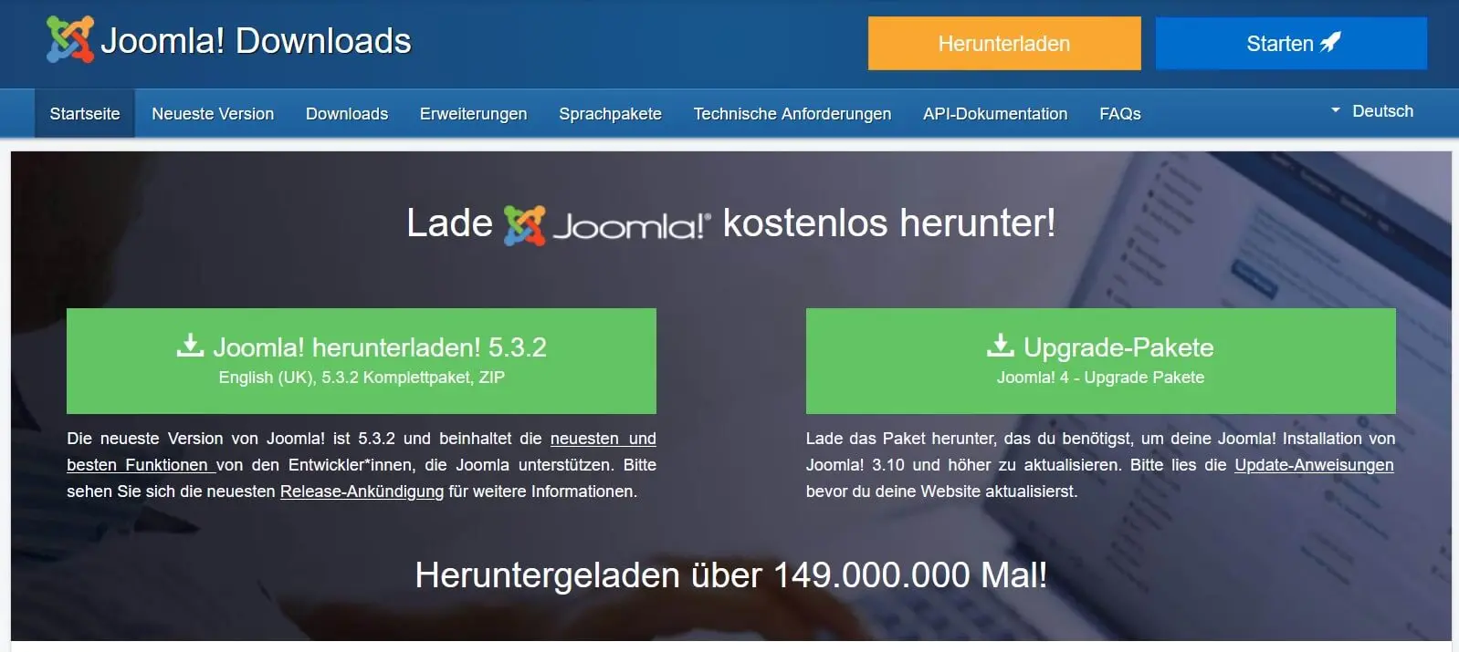Joomla download page Image: Joomla download page