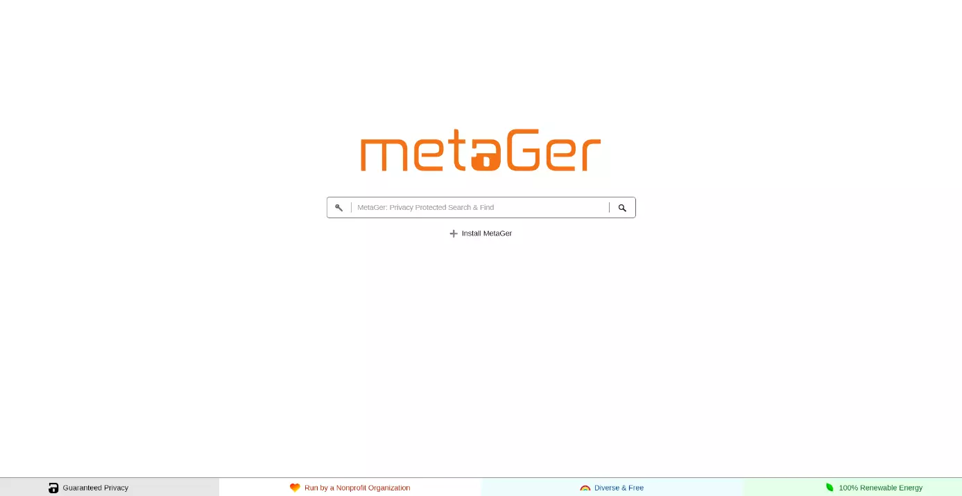Screenshot of the MetaGer homepage
