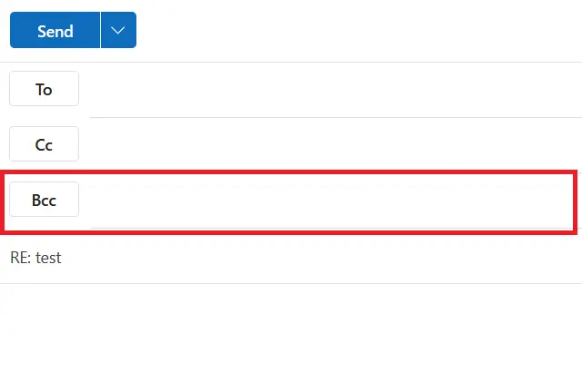 Image: Outlook on the web: User interface with the activated Bcc field