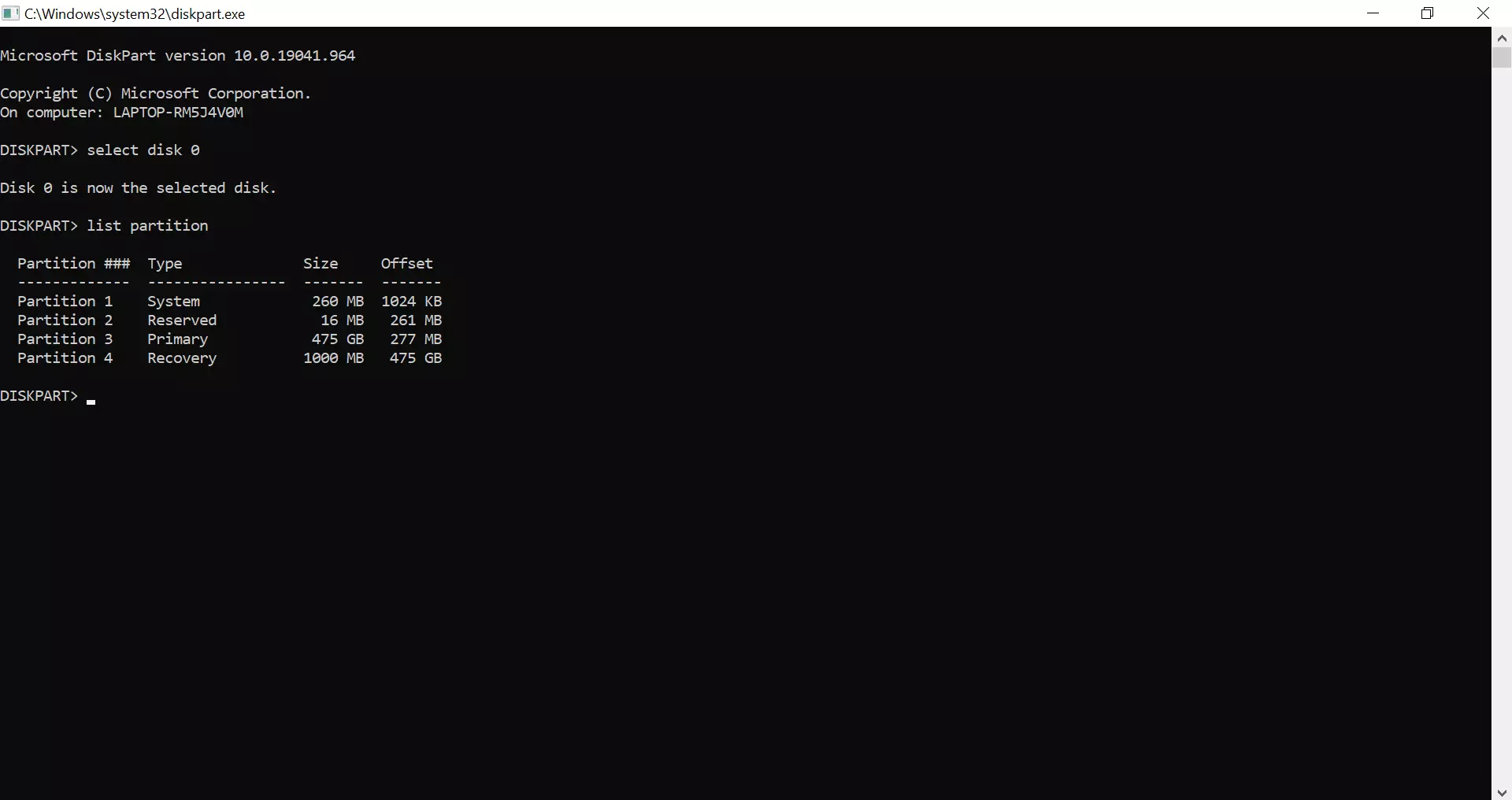 Image: Screenshot of the `C:\Windows\System32\diskpart.exe´ window