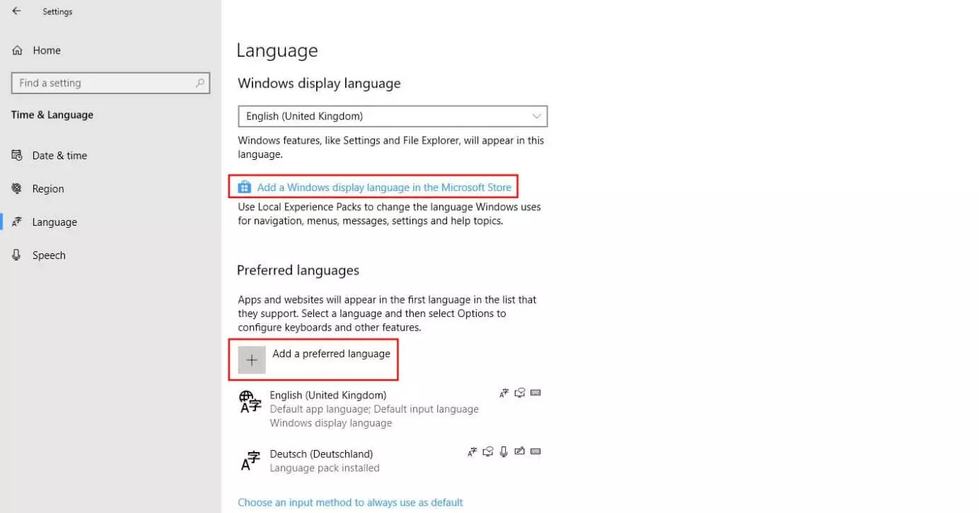 Image: Windows 10: “Language” menu