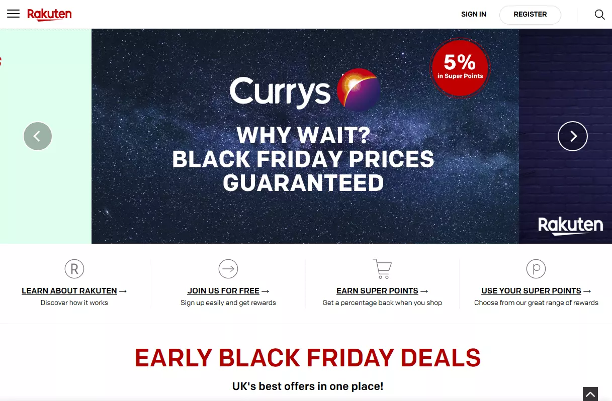 Image: Screenshot of Rakuten UK’s homepage