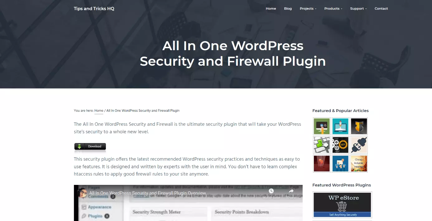 Website of All In One WordPress Security and Firewall plugin