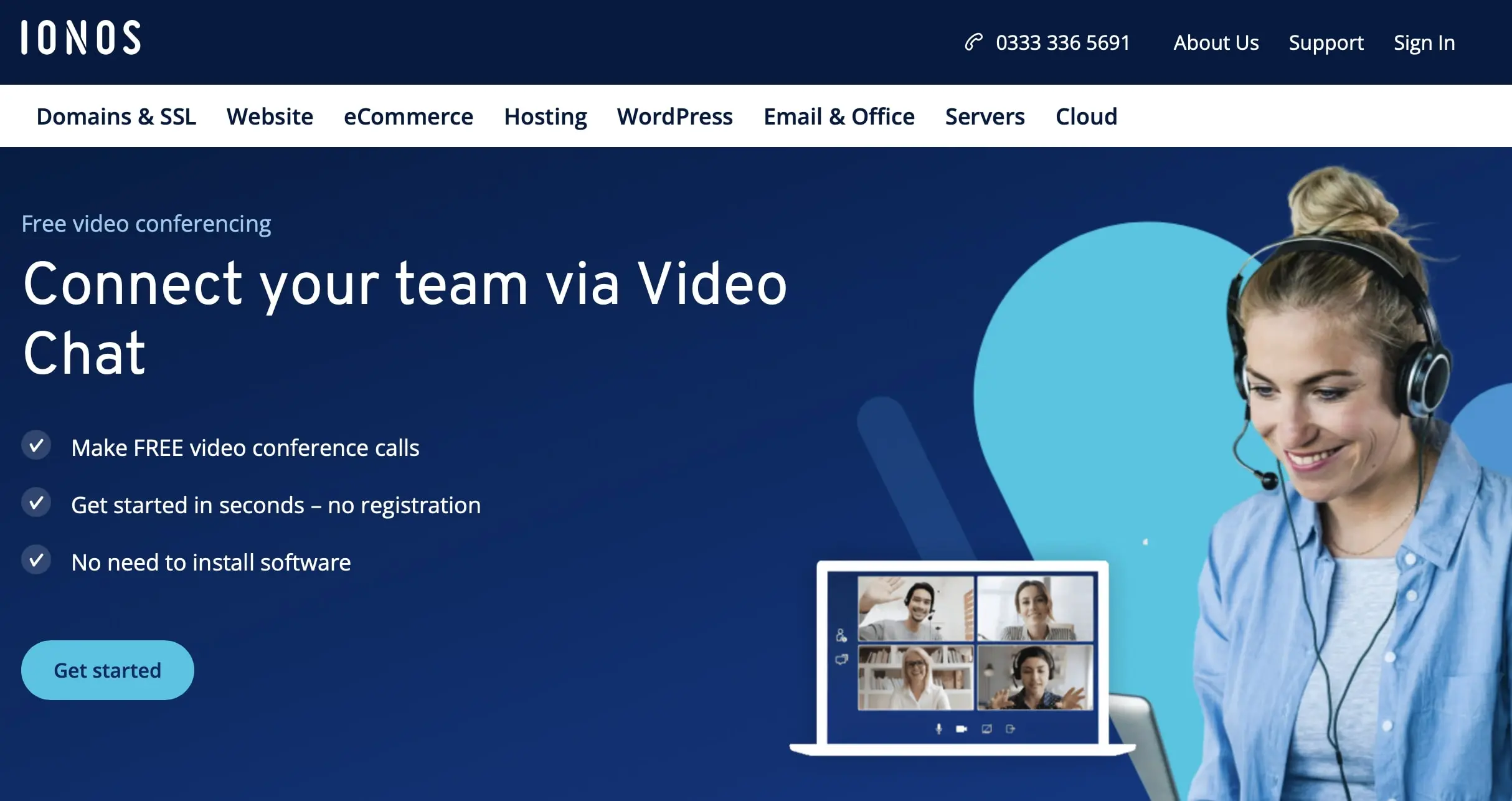 Screenshot of the IONOS Video Chat website Image: Screenshot of the IONOS Video Chat website