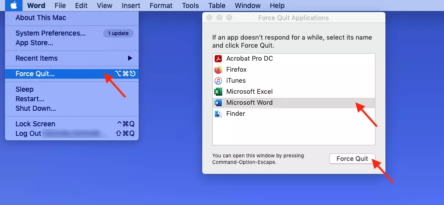 Image: Force quitting on a Mac: Force quit program via Apple menu bar 