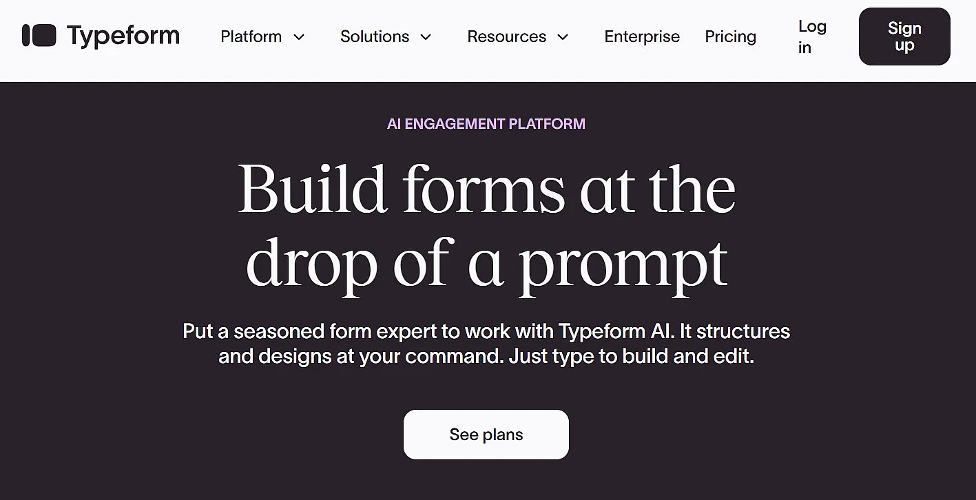 Typeform website Image: Typeform website