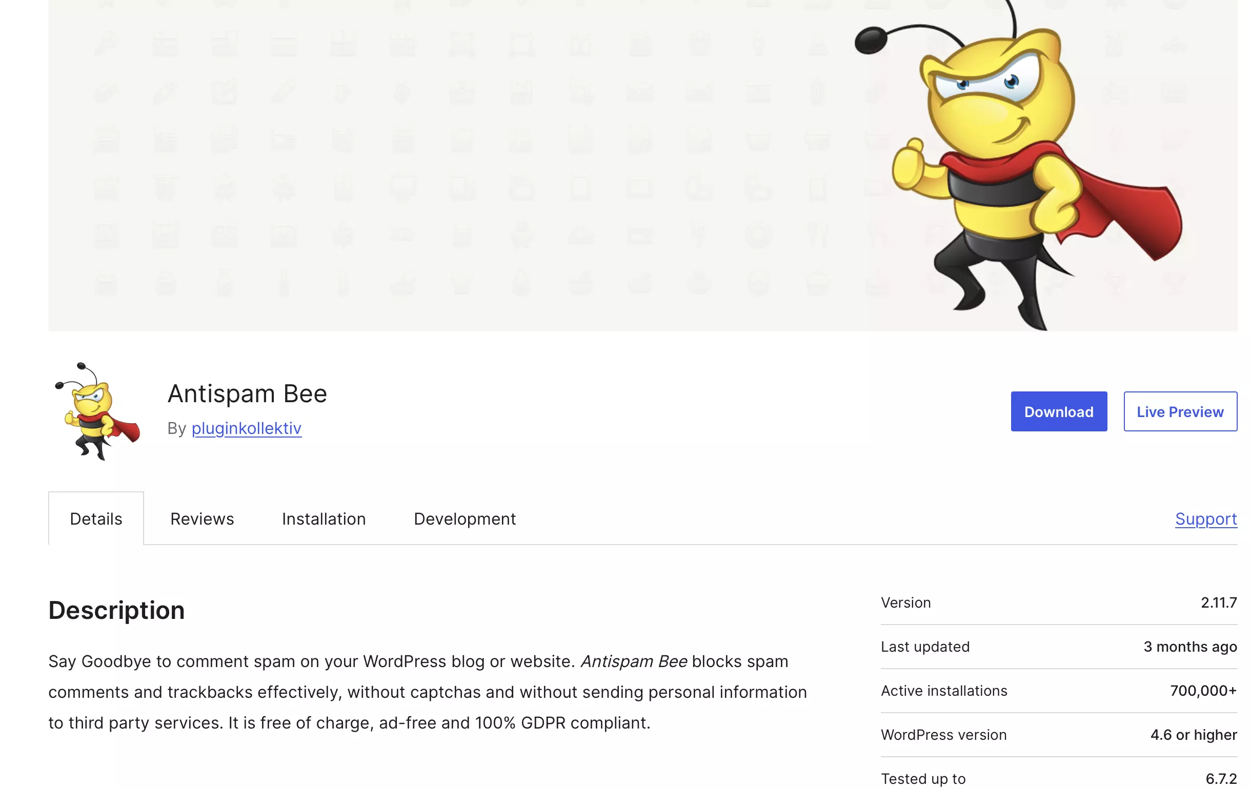 wordpress.org: Plugin overview of Antispam Bee Image: wordpress.org: Plugin overview of Antispam Bee