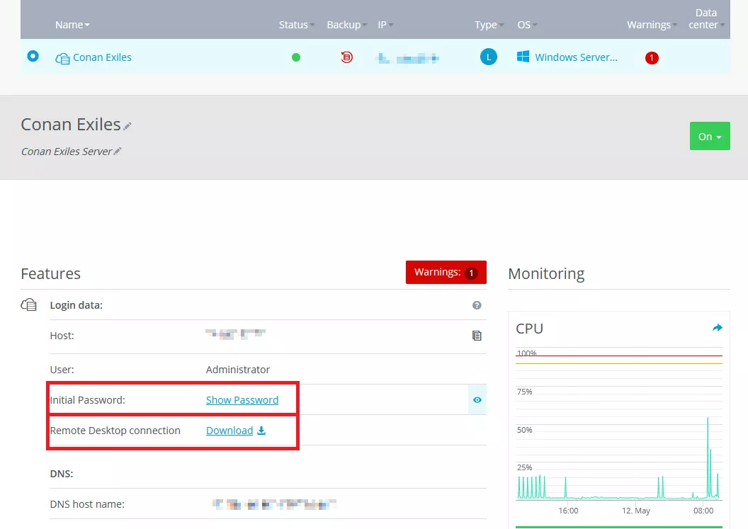 Image: Server details in IONOS Cloud Panel