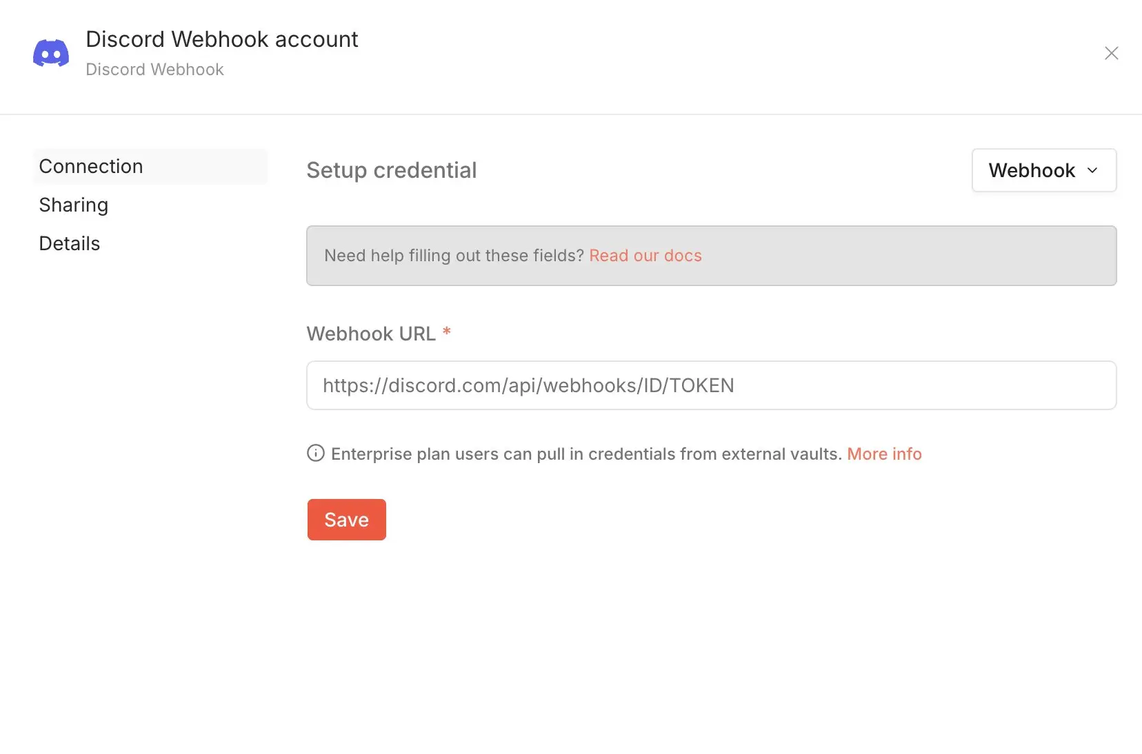 Discord node: Add credential Image: Discord node: Add credential