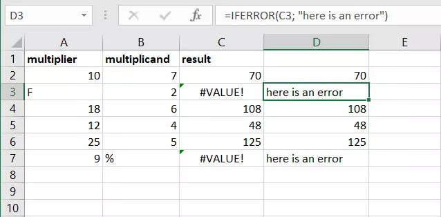 Image: IFERROR generates a comment if an ERROR is found