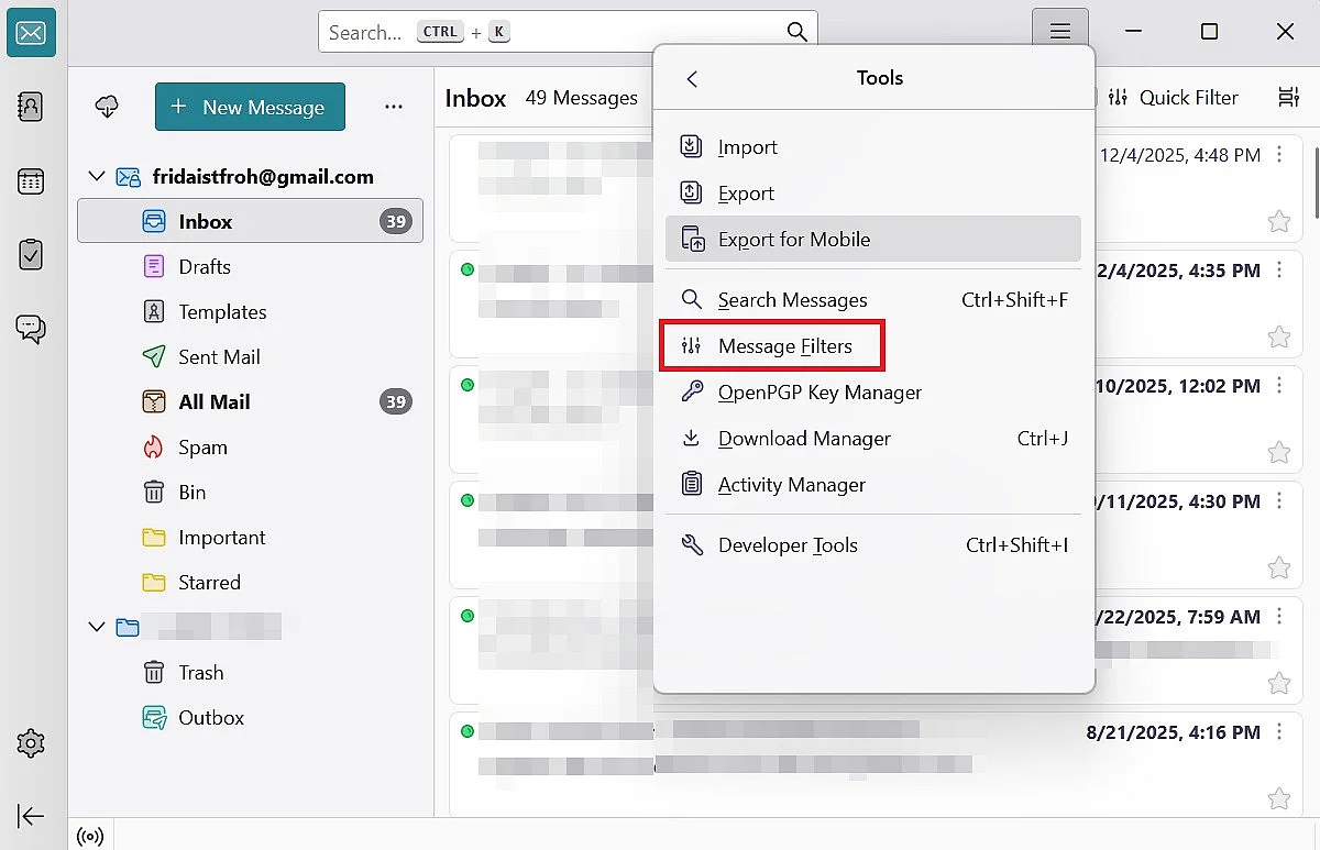 Thunderbird out-of-office: ‘Message Filters’ Image: Thunderbird out-of-office: ‘Message Filters’