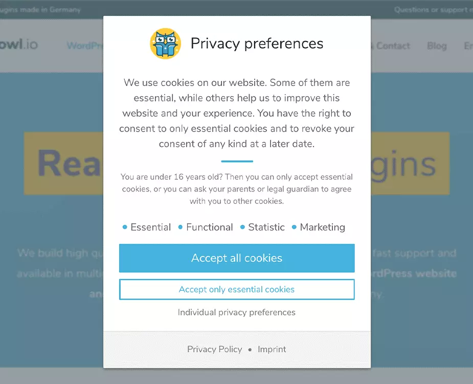 Image: Real Cookie Banner: example notice