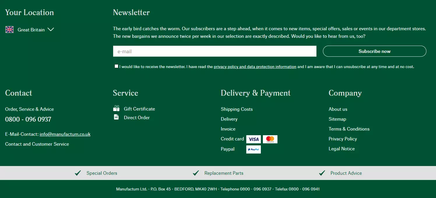 Image: Website footer: Best Practice manufactum.com