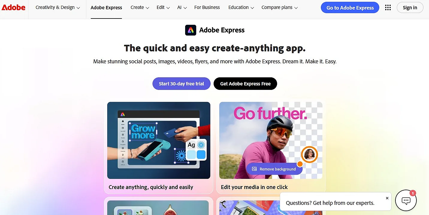 Adobe Express website Image: Adobe Express website