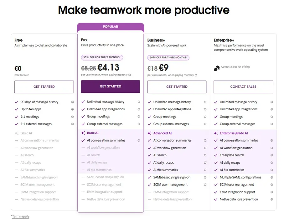 Screenshot of Slack’s pricing Image: Screenshot of Slack’s pricing