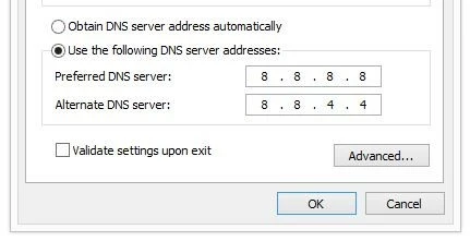 Image: DNS server settings for Windows