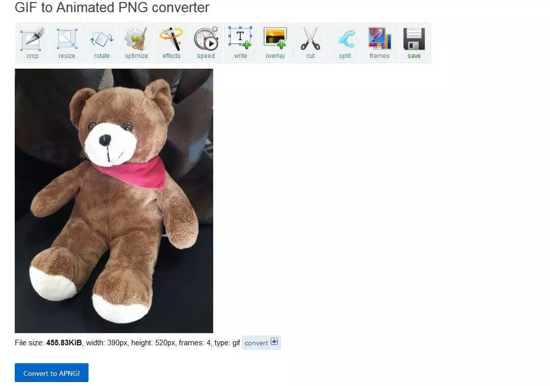 GIF to APNG converter on ezgif.com
