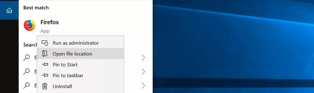 Image: Windows 10: Search result for “Firefox”