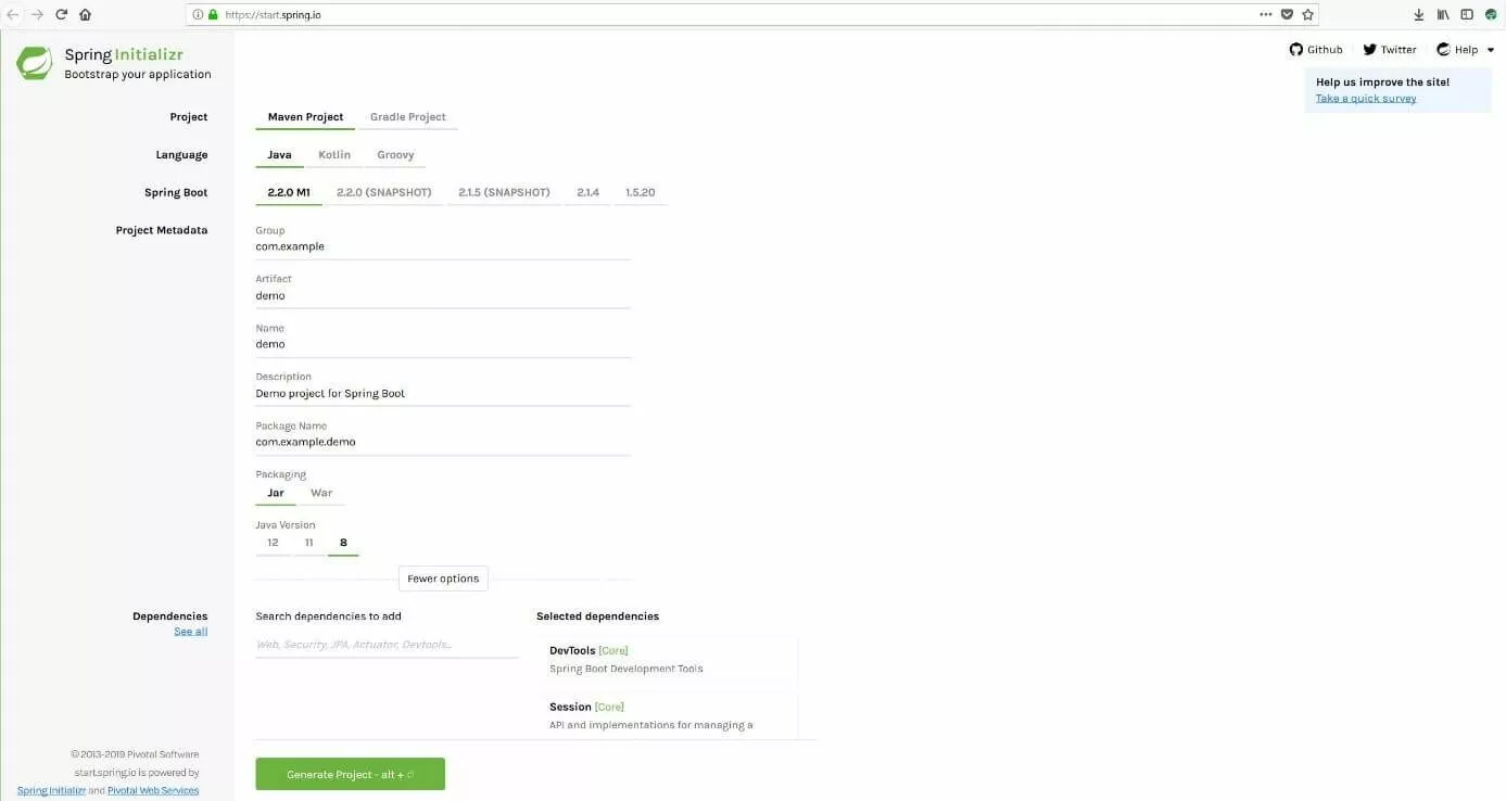 Spring Initializr: creating a Maven-based Spring Boot project