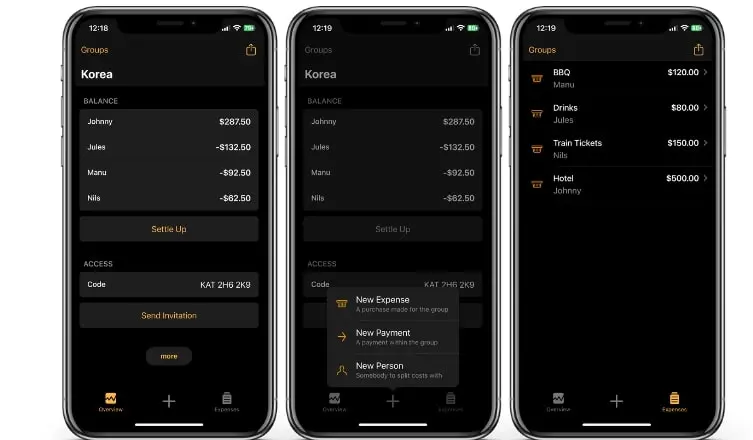 Image: Screenshots of the Splid app