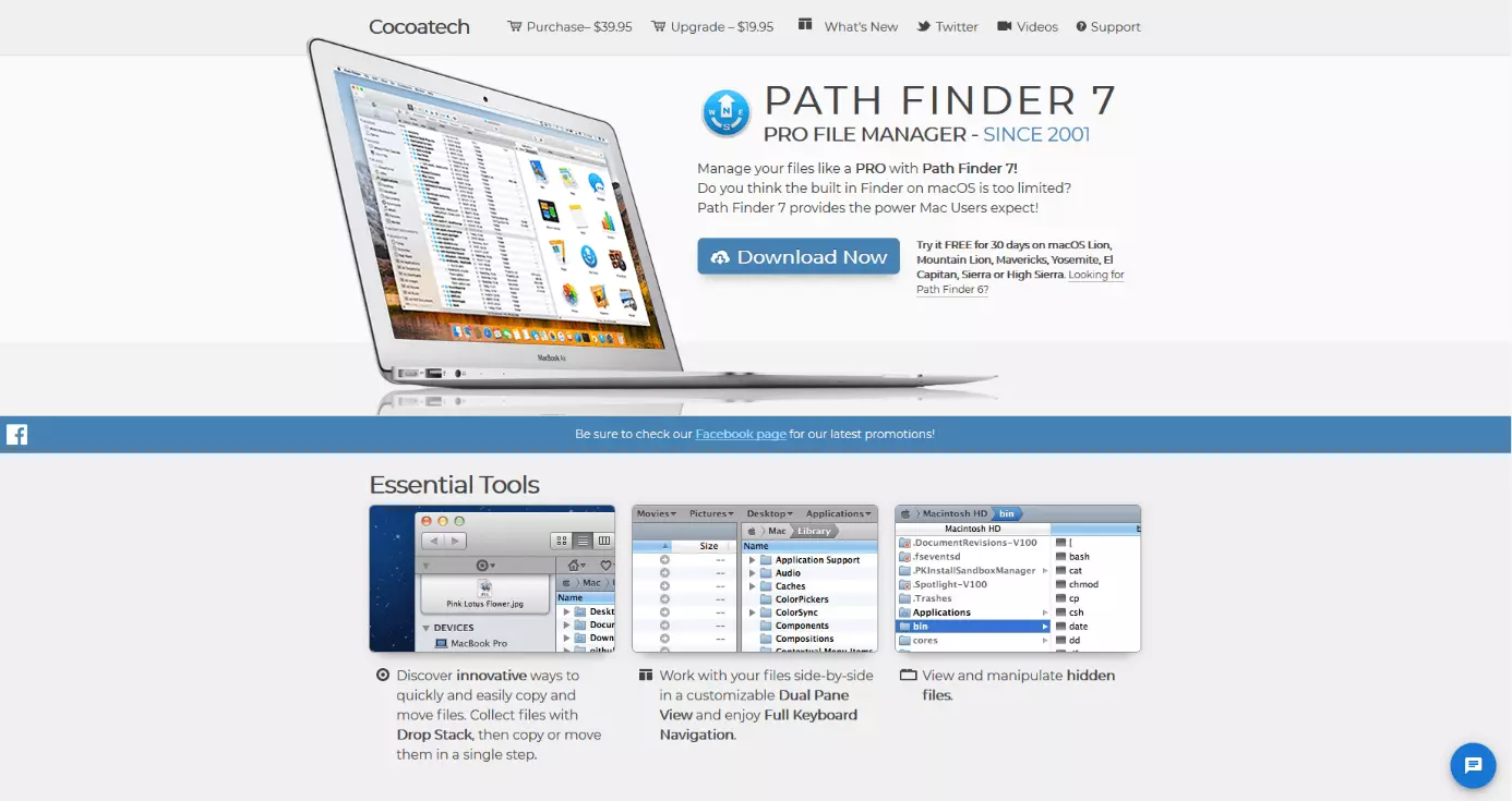 Image: Product website for the macOS file manager, Path Finder 7
