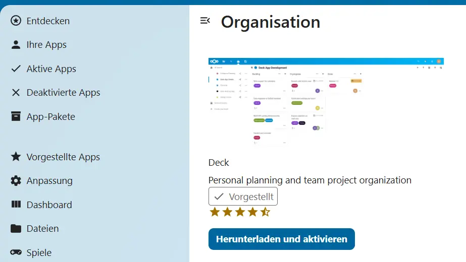 Image: Deck on the Nextcloud App Store