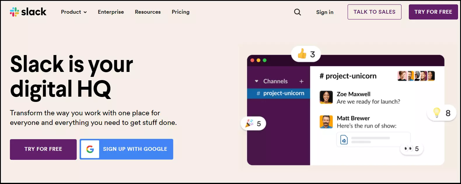 Image: Homepage of Slack