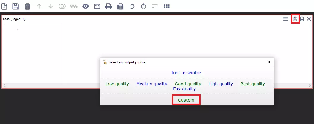 Image: PDF24 Creator menu ‘select an output profile’