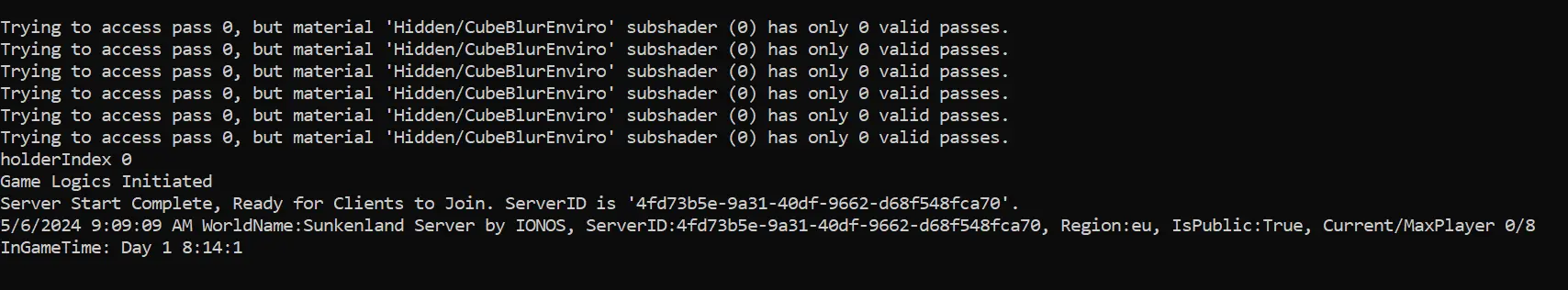 Successfully started Sunkenland server Image: Successfully started Sunkenland server