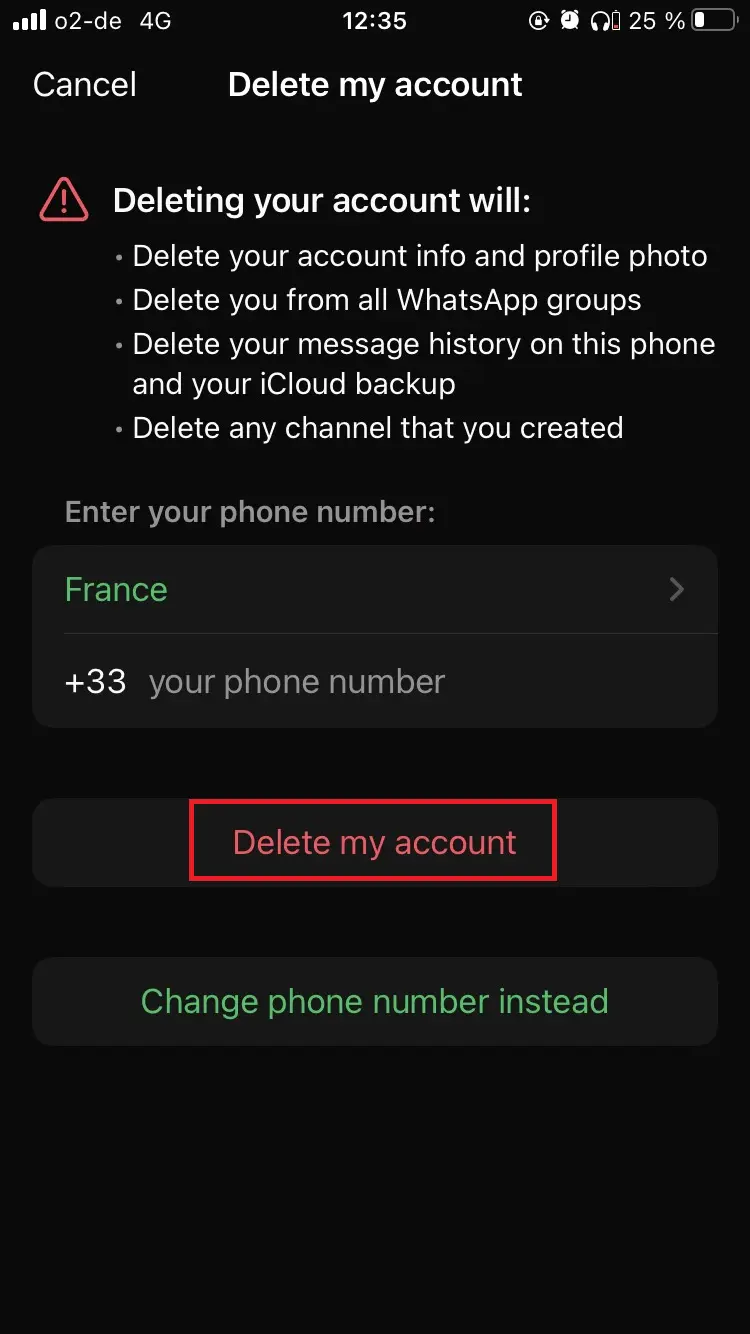 Delete WhatsApp account Image: Delete WhatsApp account