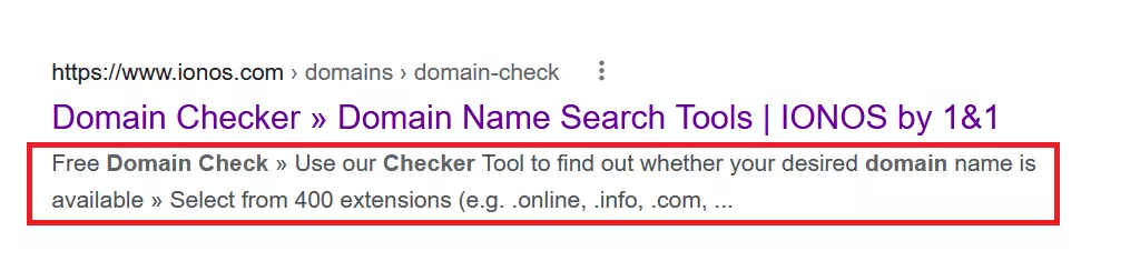 Image: Example of a meta description in Google