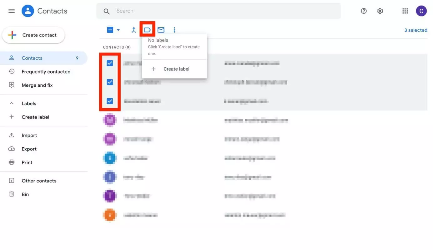 Image: Google Contacts: listing of contacts