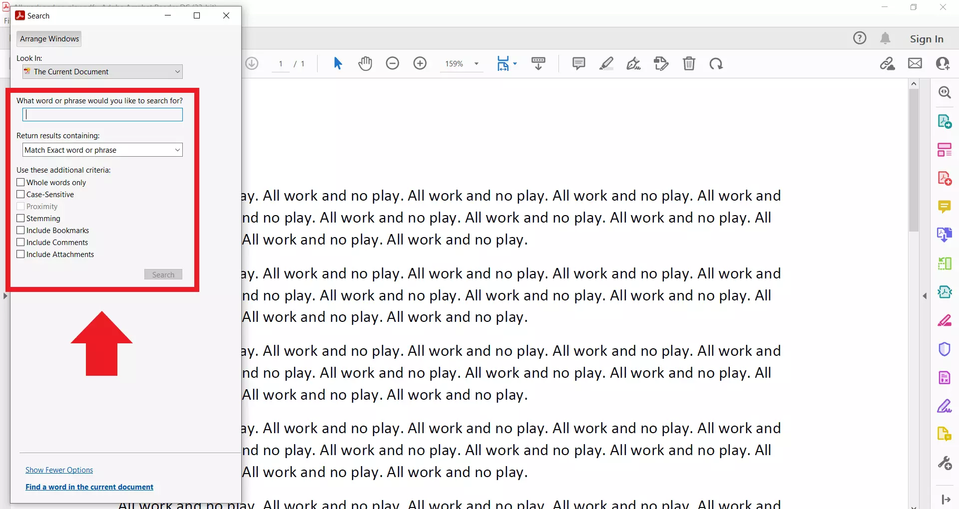 Image: Advanced search in PDFs: ‘Show More Options’