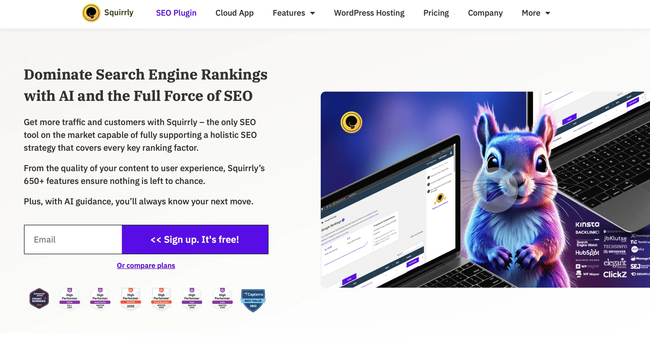 Image: Website of WordPress premium plugin Squirrly SEO