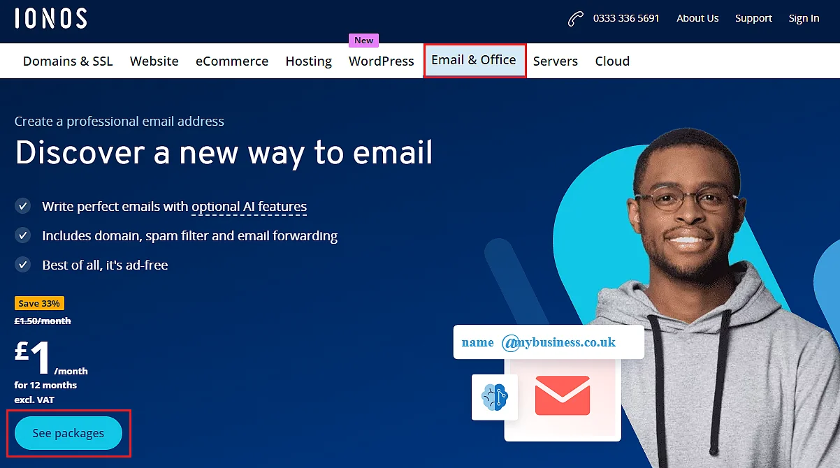 Image: IONOS website: Create your own email address