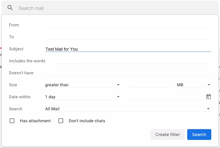 Image: Search and filter options in Gmail