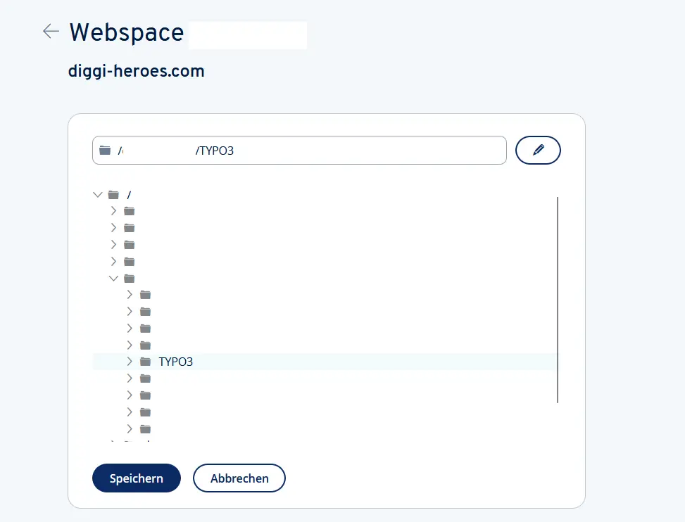 Webspace directory explorer showing TYPO3 installation path Image: Webspace directory explorer showing TYPO3 installation path