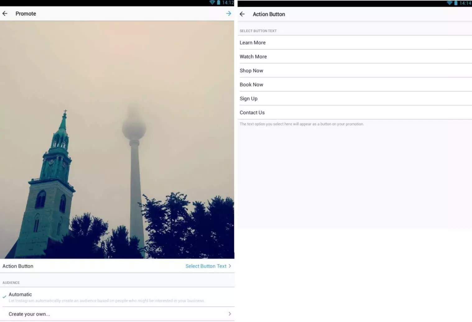 Image: CTA buttons for promoting Instagram posts