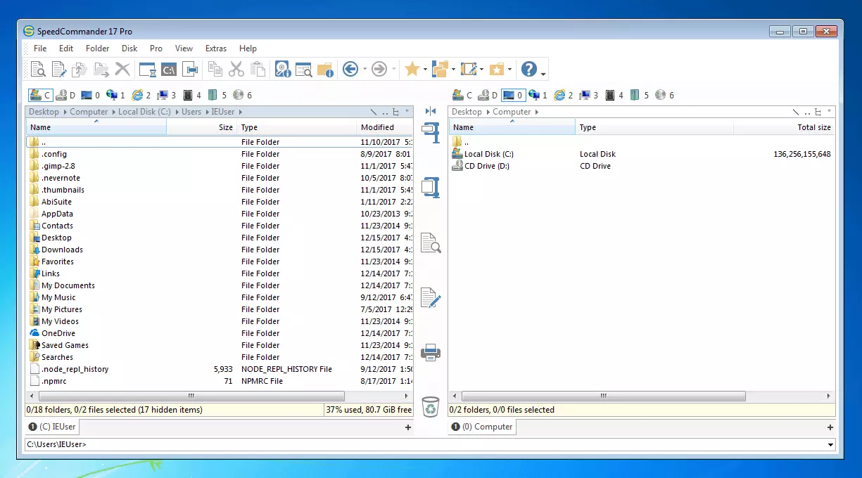 Image: The user interface of the Windows file manager SpeedCommander