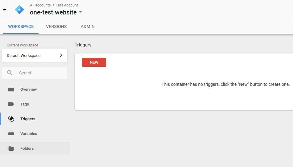 Image: Trigger menu in the Google Tag Manager workspace