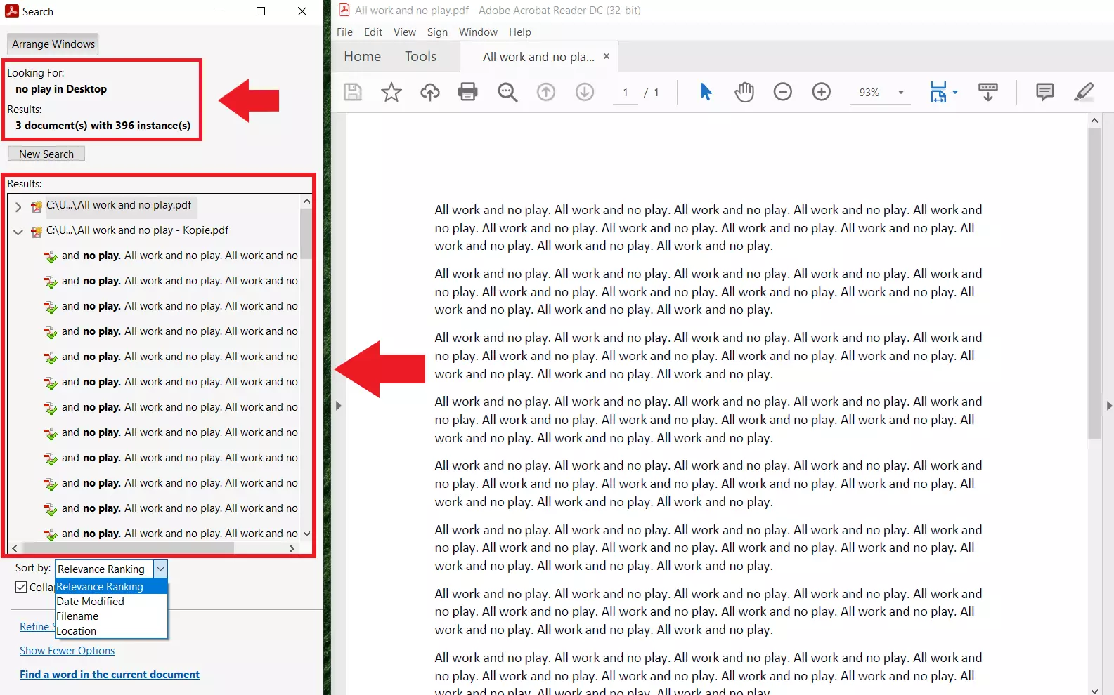 Image: Result for advanced search in a PDF