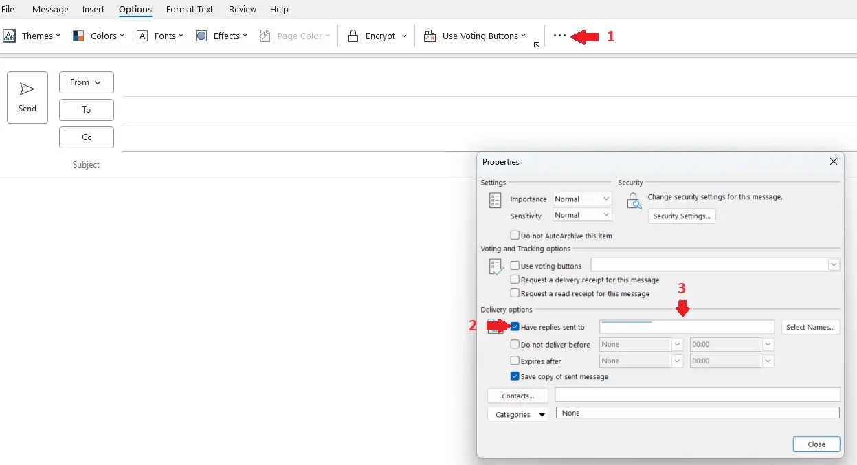 Image: Change Outlook sender: Alternative reply address