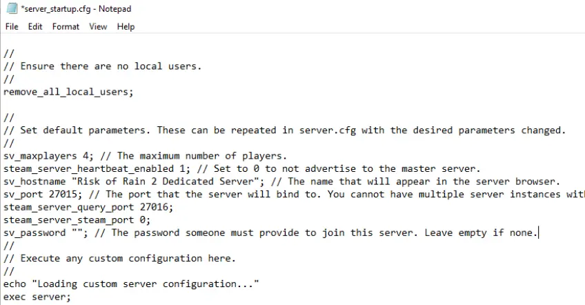 Image: Screenshot of the configuration file for your Risk of Rain 2 dedicated server