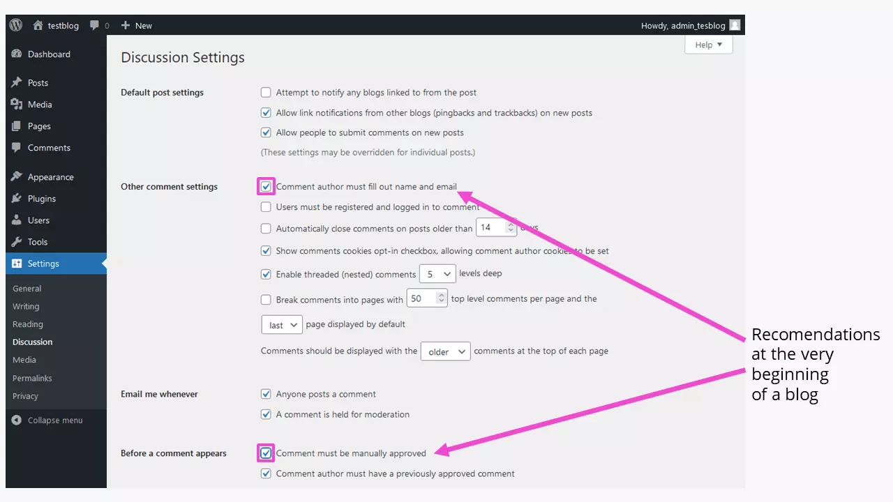 Image: WordPress blog: set-up commentary function