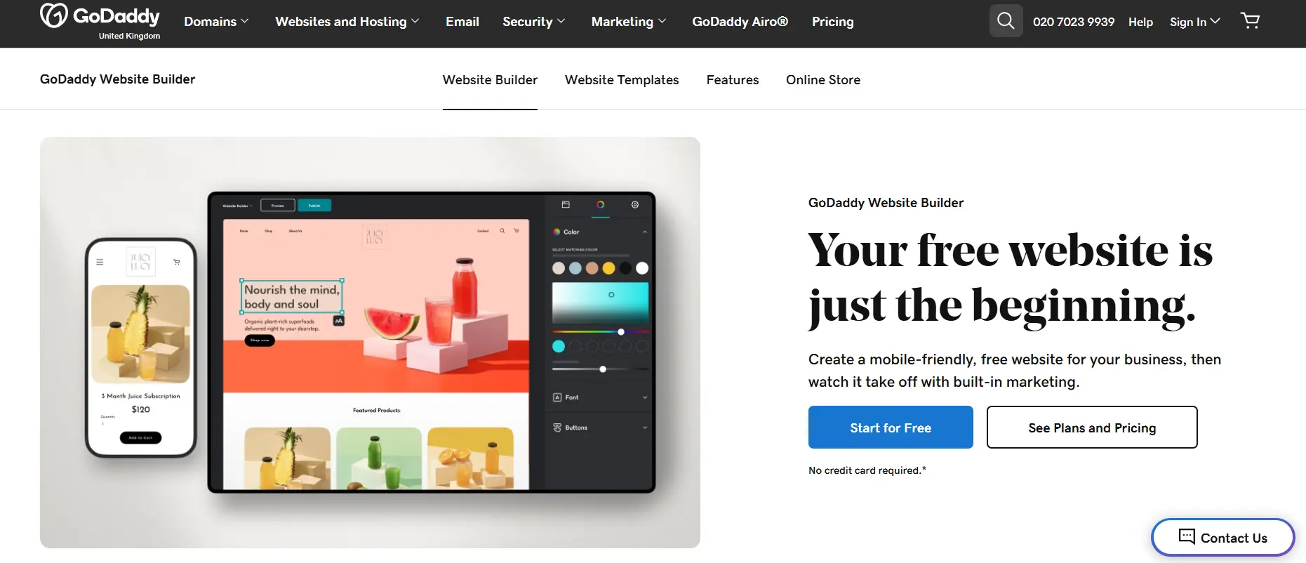 GoDaddy website builder landing page Image: GoDaddy website builder landing page