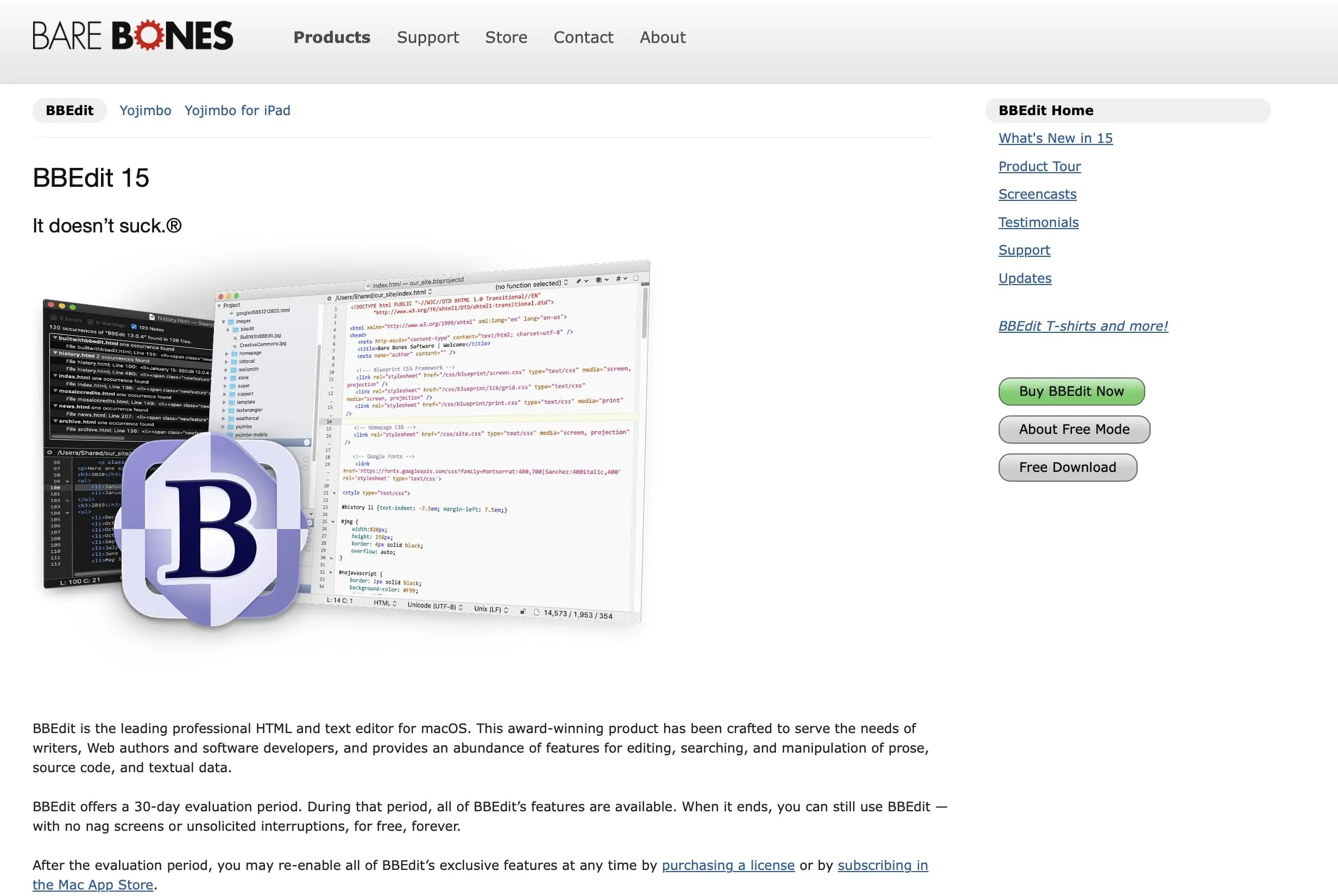 Screenshot of the BBEdit website Image: Screenshot of the BBEdit website